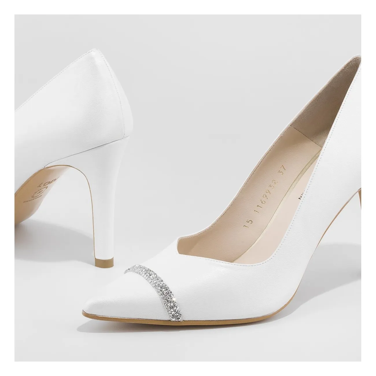 Escarpin Rhodes en cuir blanc nacré et détail Swarosvski au bout | LODI chaussures pour femmes en ligne