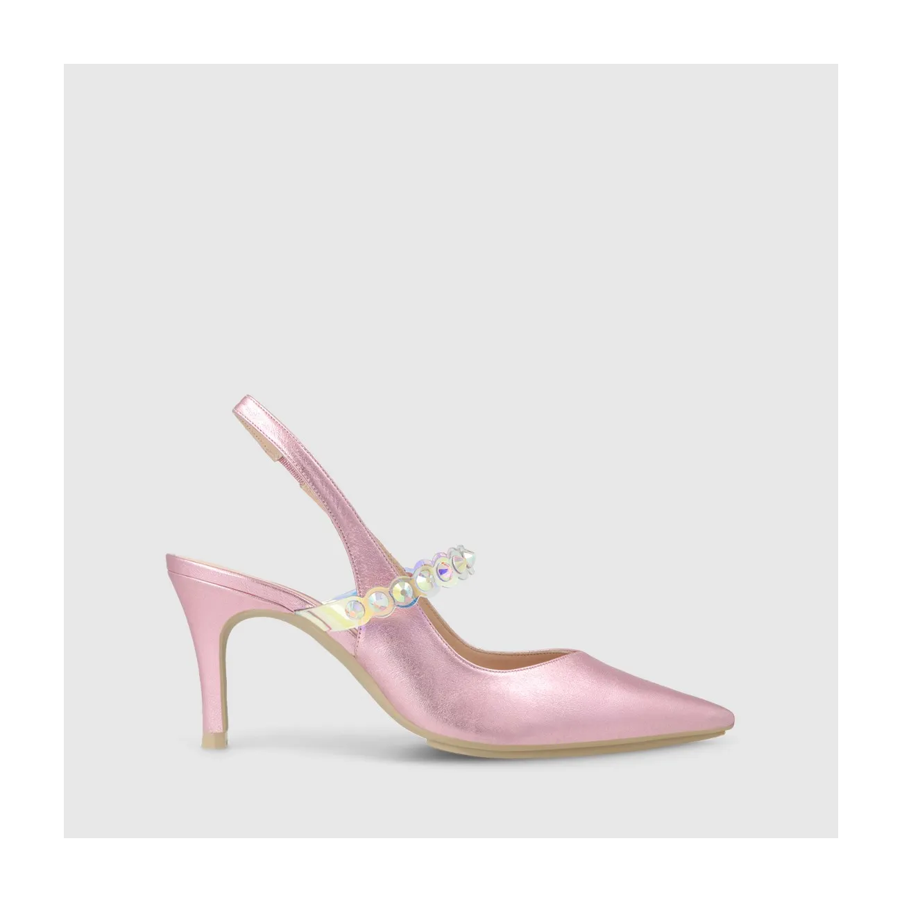 Escarpin slingback en cuir métallisé rose. I LODI Chaussures pour femme online.