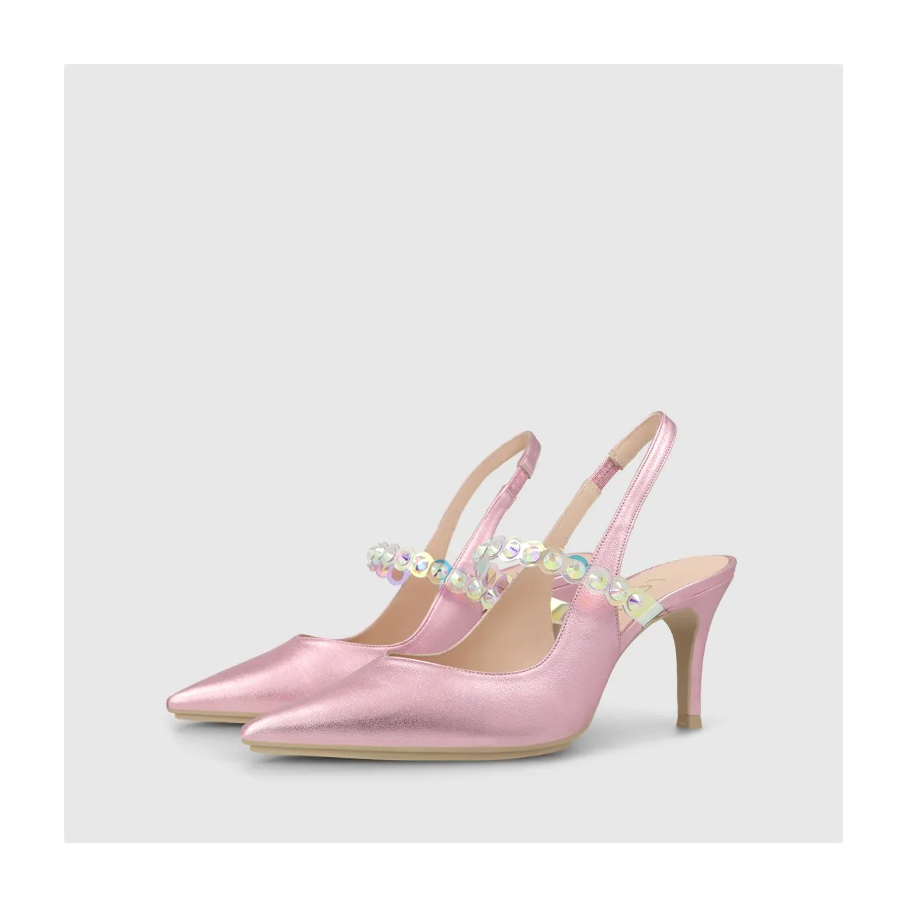 Escarpin slingback en cuir métallisé rose. I LODI Chaussures pour femme online.