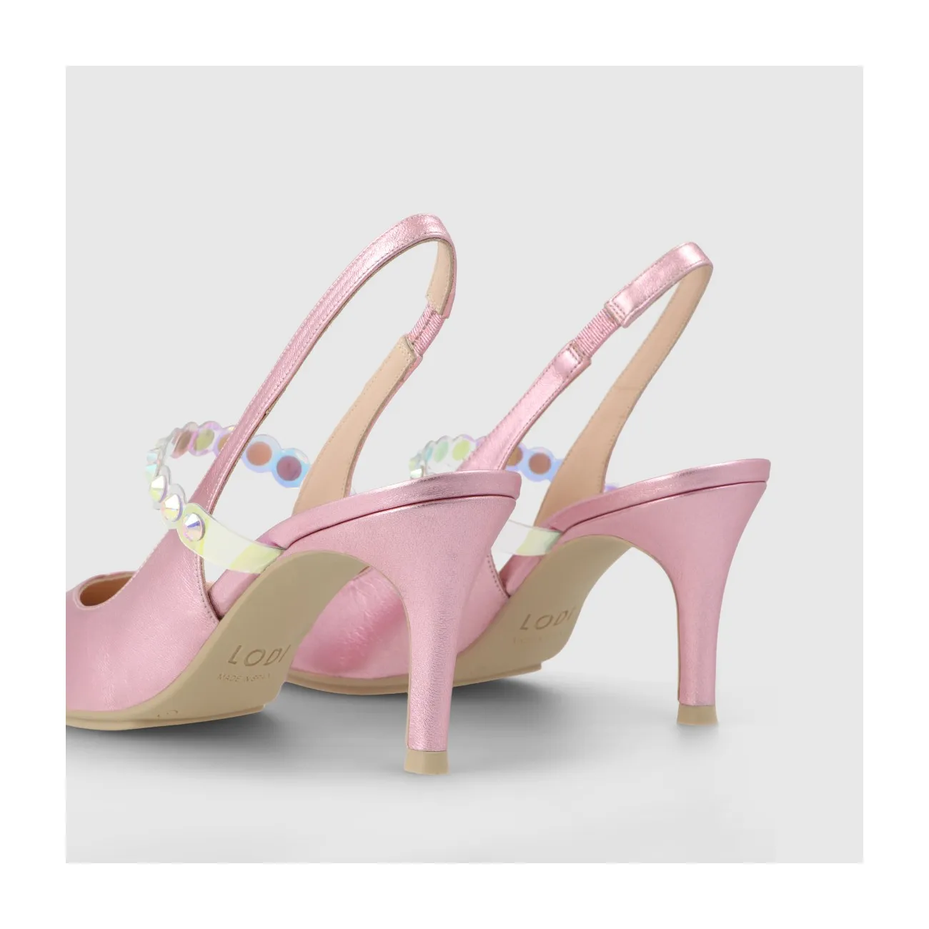 Escarpin slingback en cuir métallisé rose. I LODI Chaussures pour femme online.