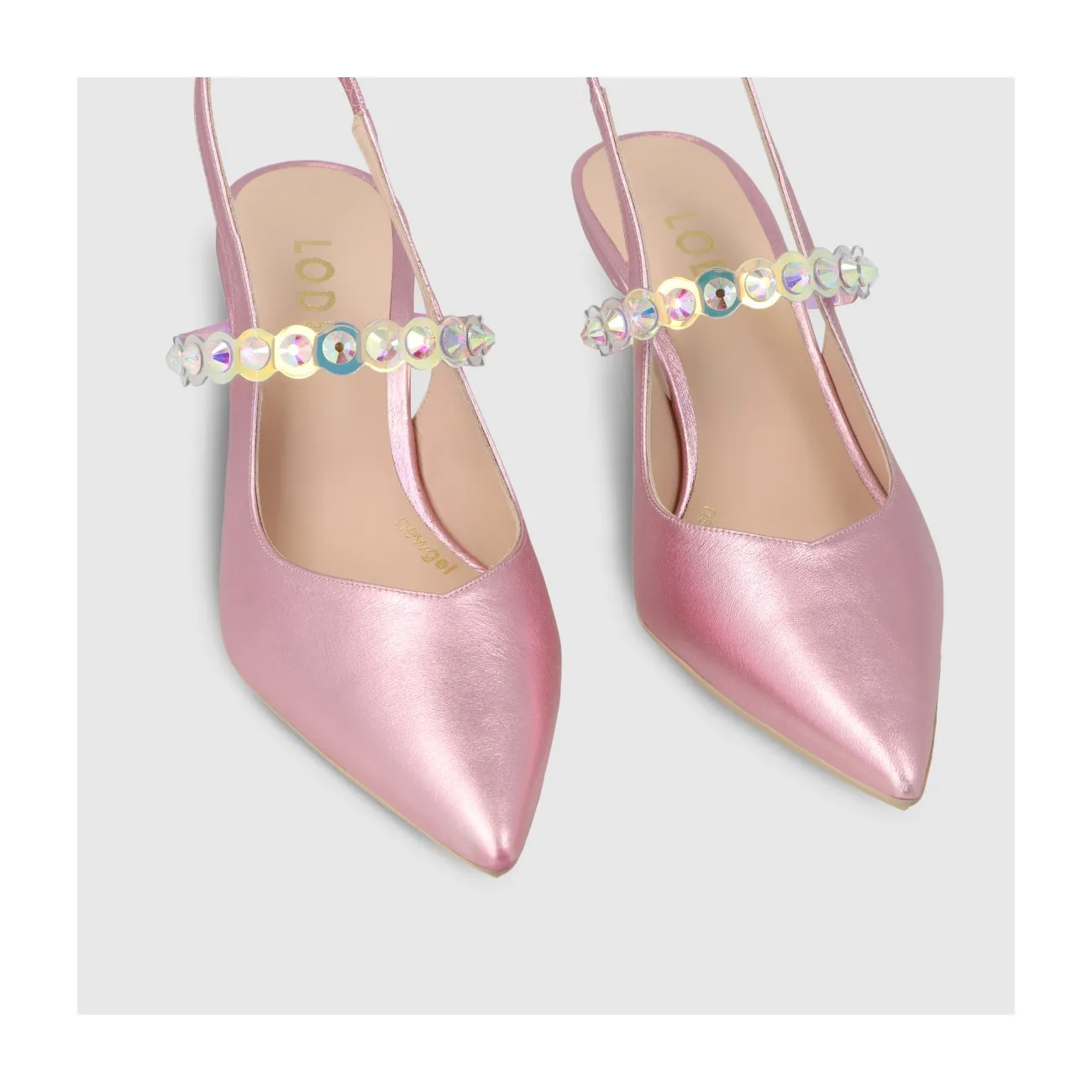 Escarpin slingback en cuir métallisé rose. I LODI Chaussures pour femme online.