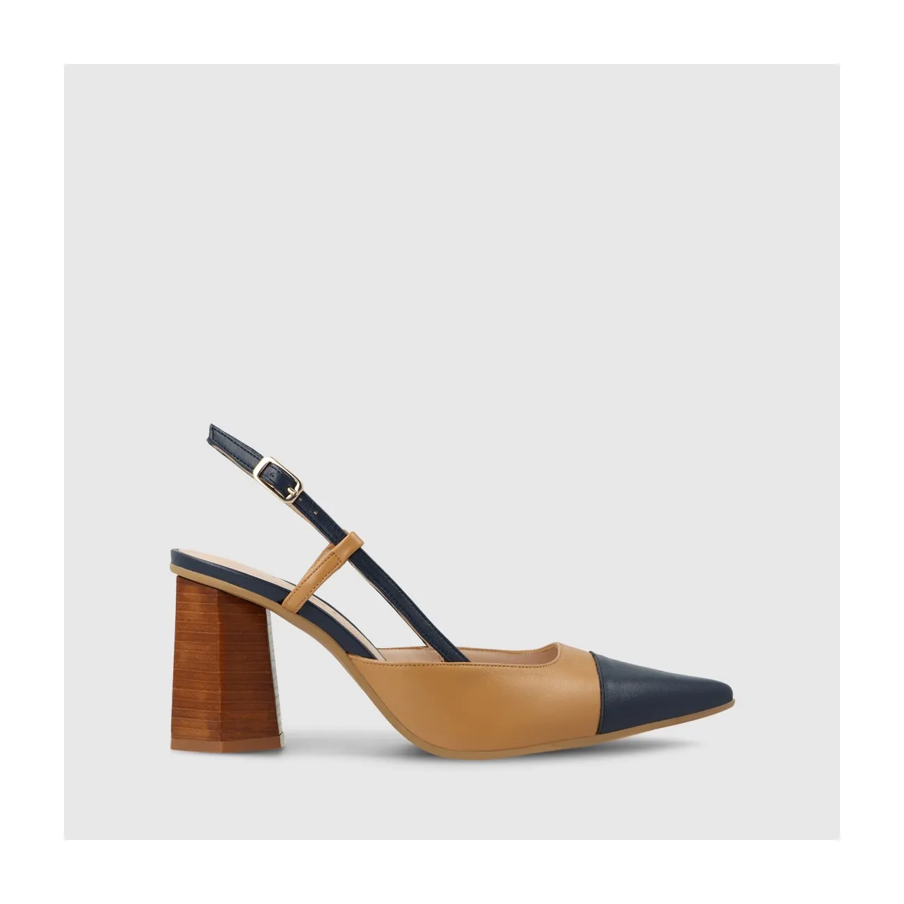 Escarpin slingback pour femme en cuir bicolore bleu et camel. I LODI Chaussures pour femme online.