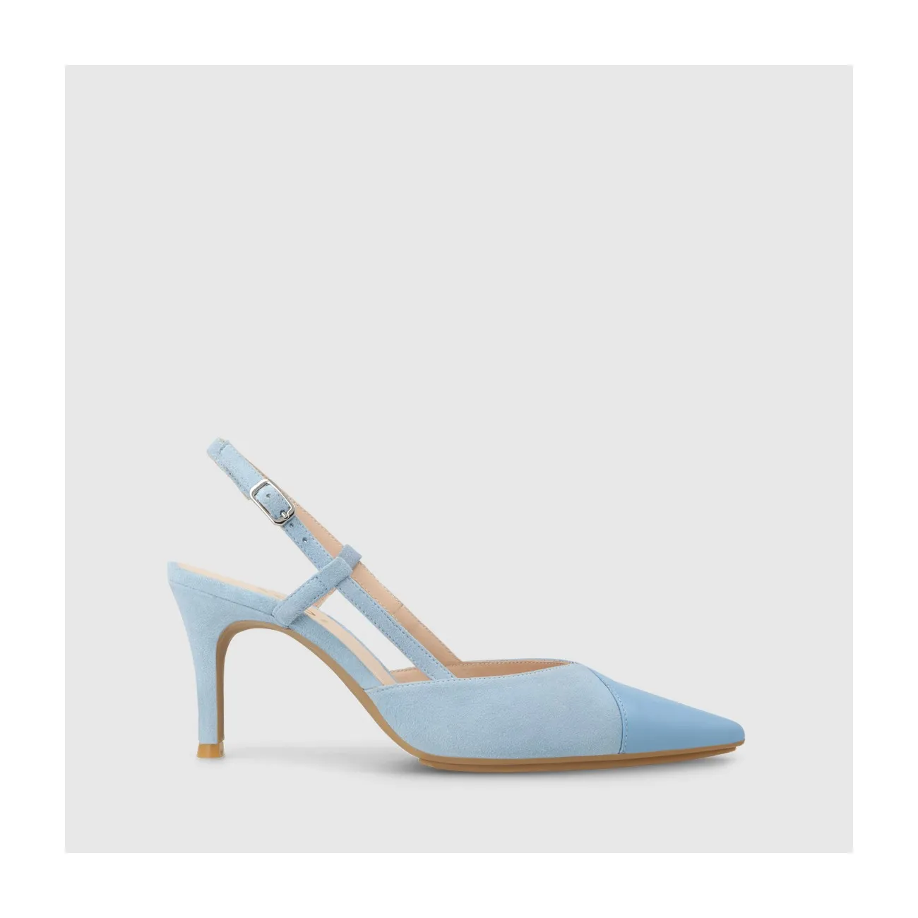 Escarpin slingback pour femme en cuir combiné de daim bleu. I LODI Chaussures pour femme online.