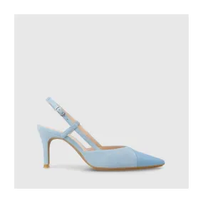 Escarpin slingback pour femme en cuir combiné de daim bleu. I LODI Chaussures pour femme online.