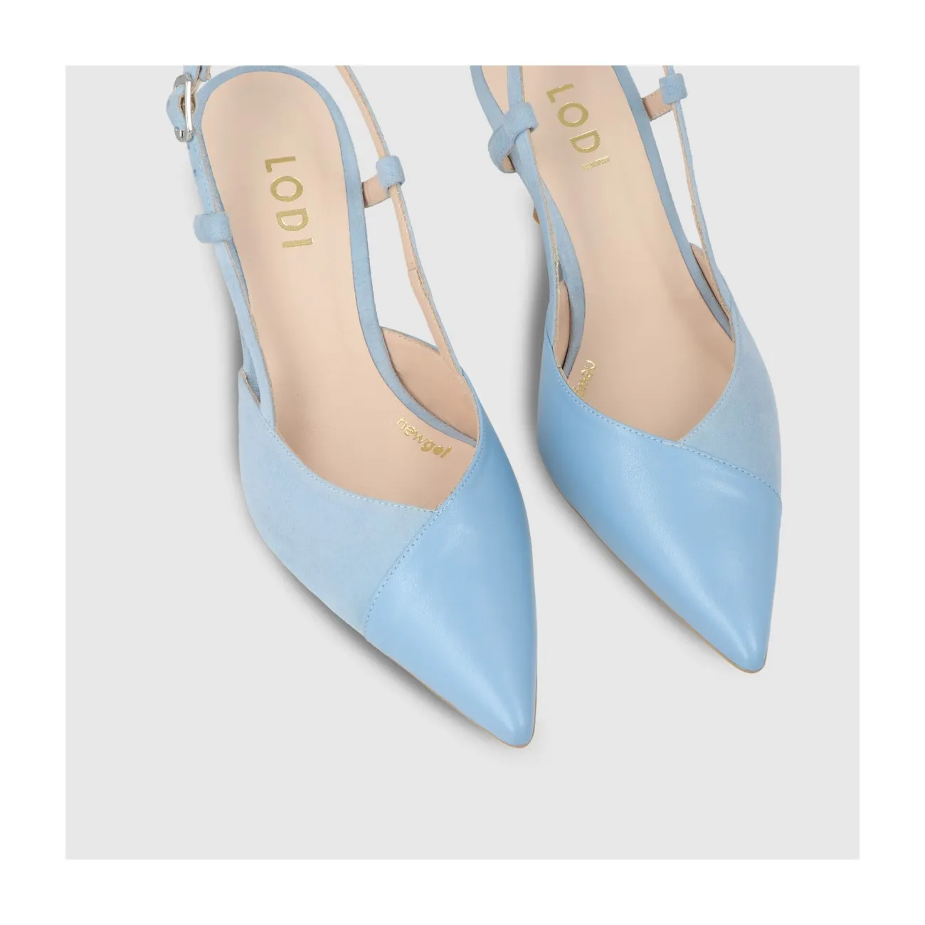 Escarpin slingback pour femme en cuir combiné de daim bleu. I LODI Chaussures pour femme online.