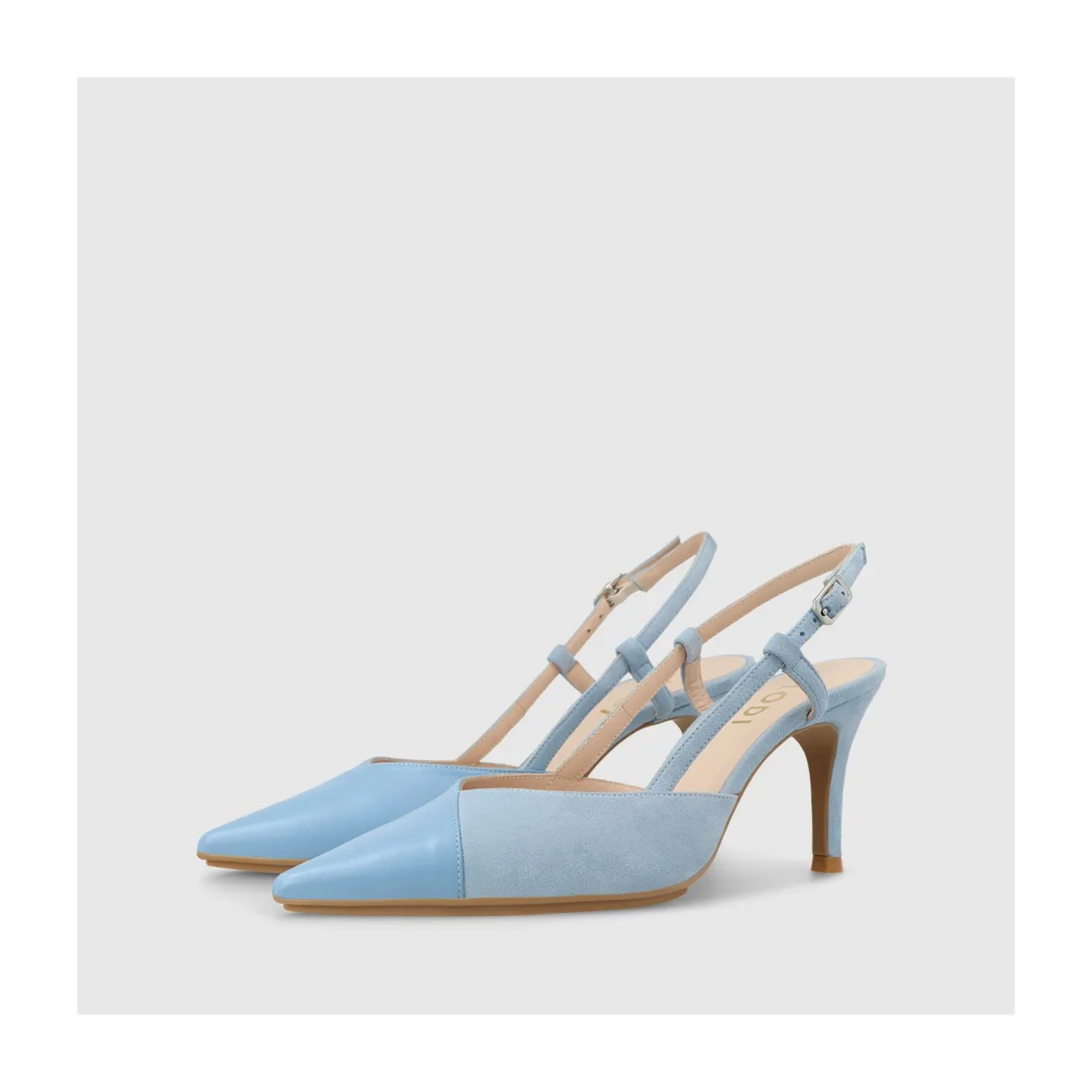 Escarpin slingback pour femme en cuir combiné de daim bleu. I LODI Chaussures pour femme online.