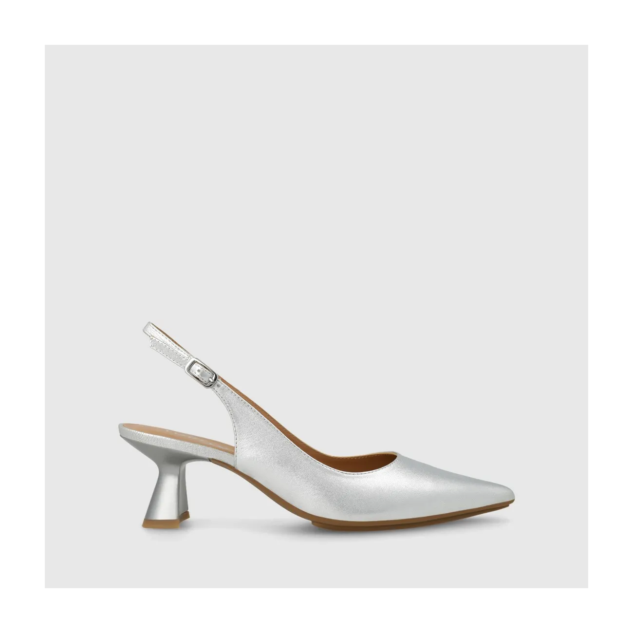 Escarpin slingback pour femme en cuir métallisé argenté. I LODI Chaussures pour femme online.