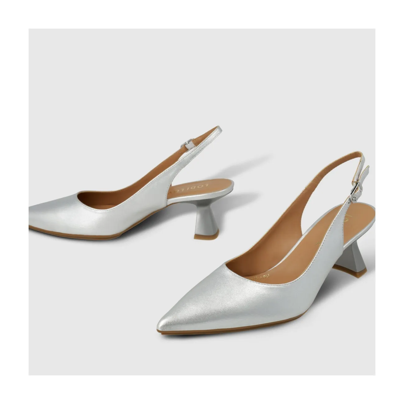 Escarpin slingback pour femme en cuir métallisé argenté. I LODI Chaussures pour femme online.