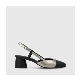 Escarpin slingback pour femme en cuir noir et acier.I LODI Chaussures pour femme online.