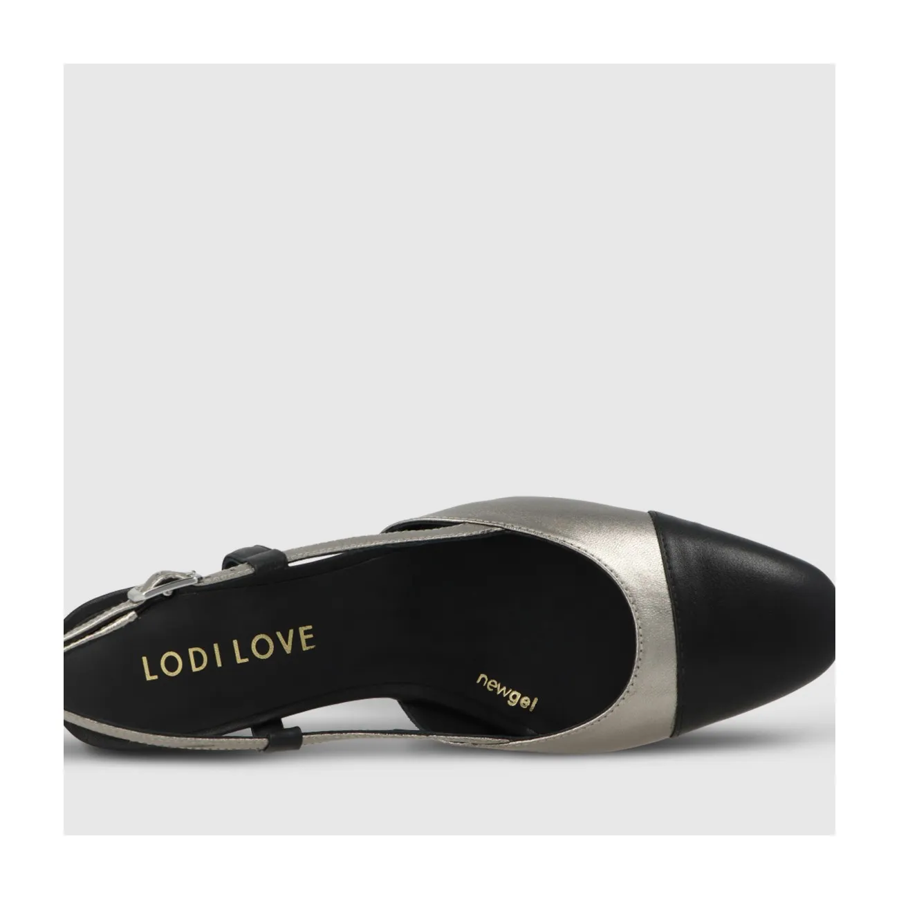 Escarpin slingback pour femme en cuir noir et acier.I LODI Chaussures pour femme online.