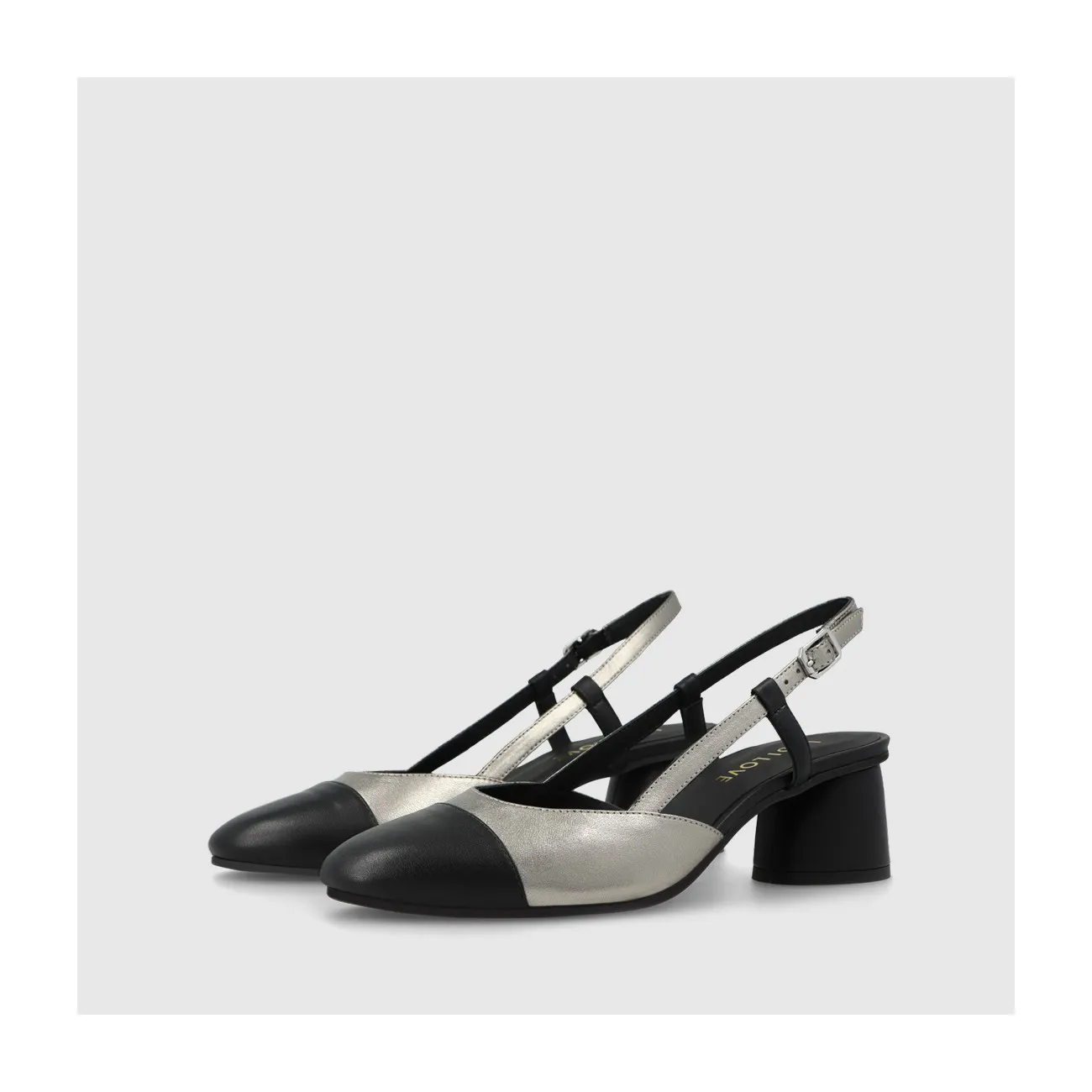 Escarpin slingback pour femme en cuir noir et acier.I LODI Chaussures pour femme online.