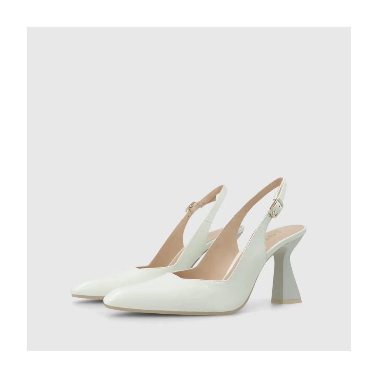 Escarpin slingback pour femme en cuir verni texturé blanc cassé.I LODI Chaussures pour femme online.