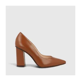 Escarpin à talon carré en cuir marron lisse | Chaussures femme LODI en ligne