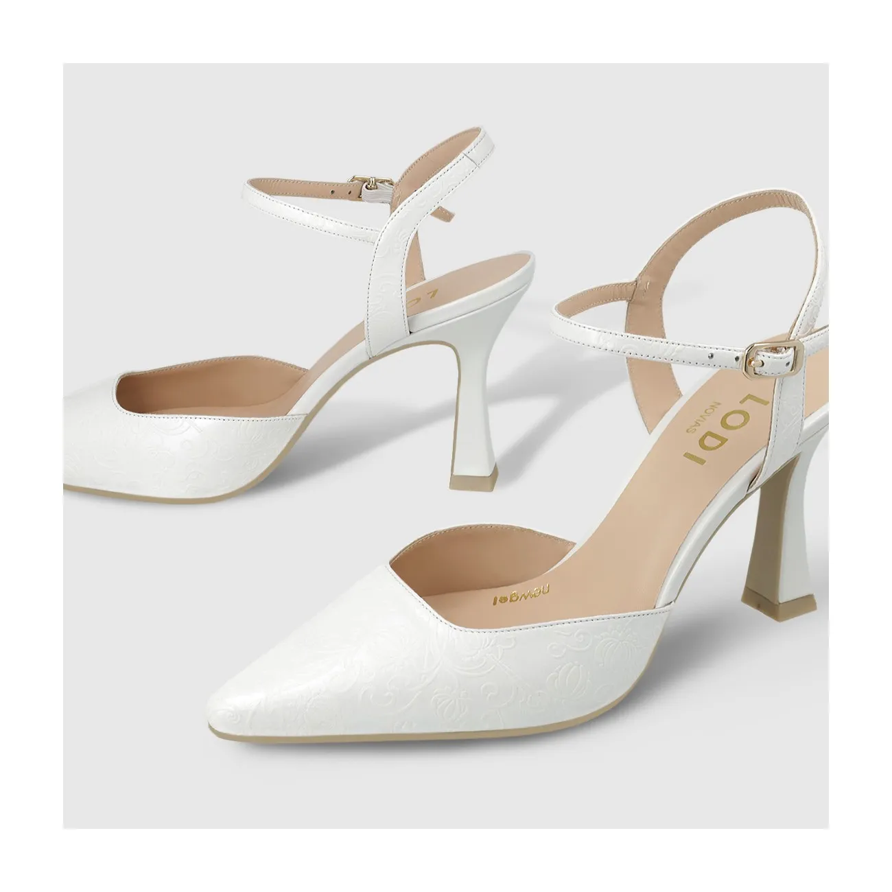 Escarpins bride arrière de mariée en cuir embossé blanc.I LODI Chaussures femme online.