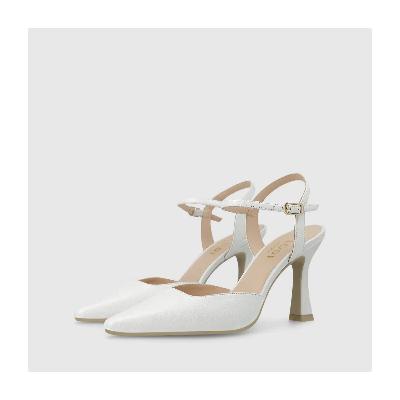 Escarpins bride arrière de mariée en cuir embossé blanc.I LODI Chaussures femme online.