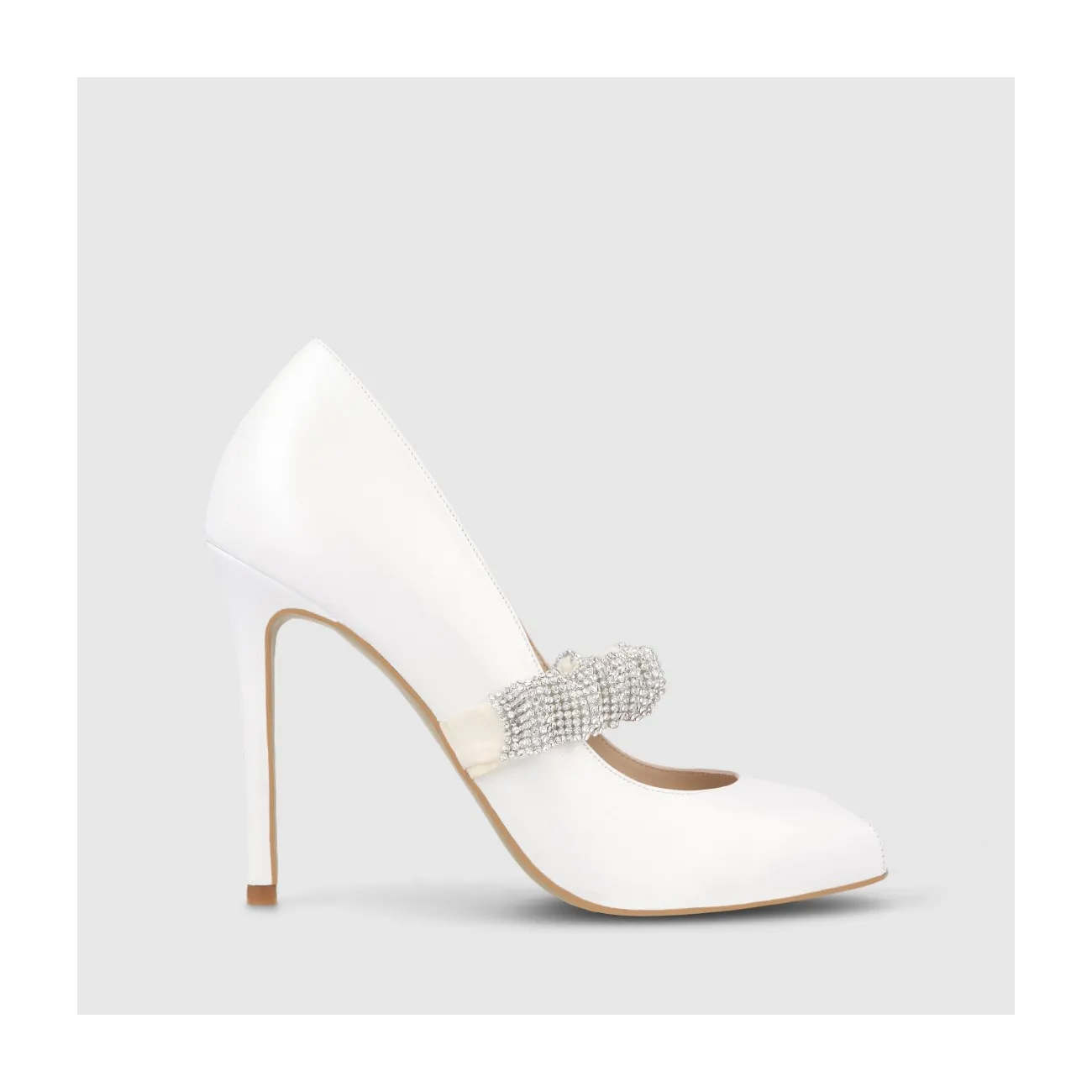 Escarpins de mariée en cuir blanc avec détail de sangle élastique en cristal | Chaussures femme LODI en ligne.