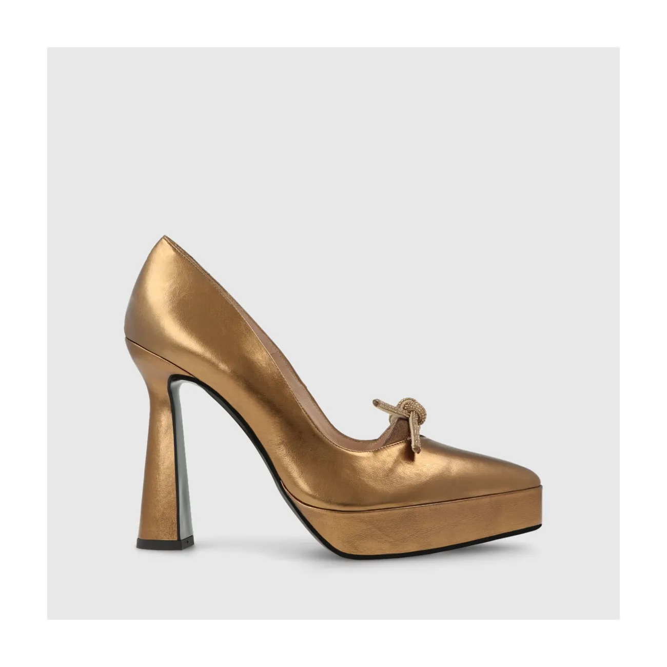 Escarpins femme en cuir métallisé couleur bronze avec nœud et strass | LODI Chaussures femme en ligne.