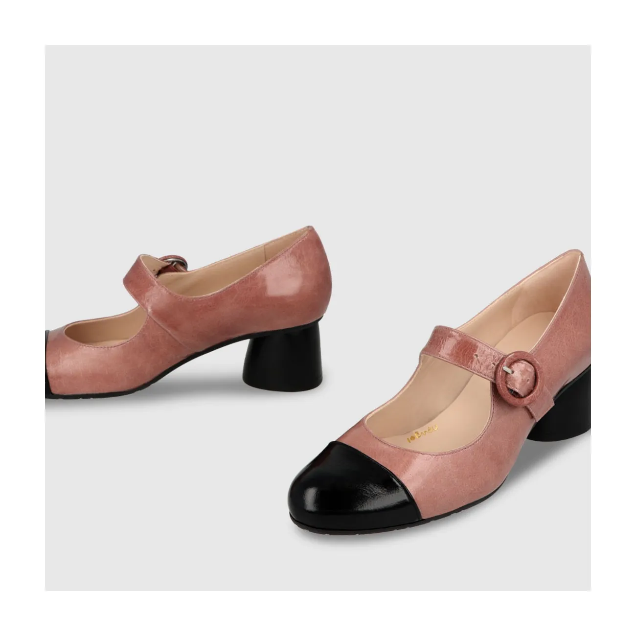 Escarpins style babies femme en cuir rose poudre et noir | LODI Chaussures femme en ligne.