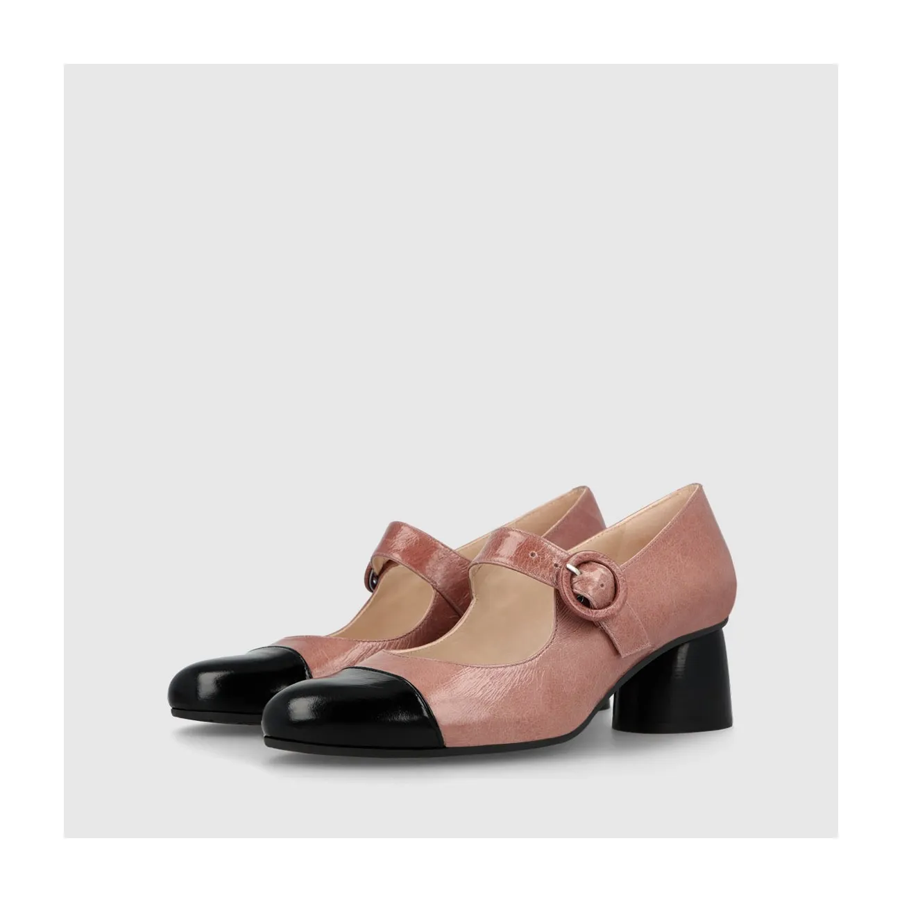 Escarpins style babies femme en cuir rose poudre et noir | LODI Chaussures femme en ligne.