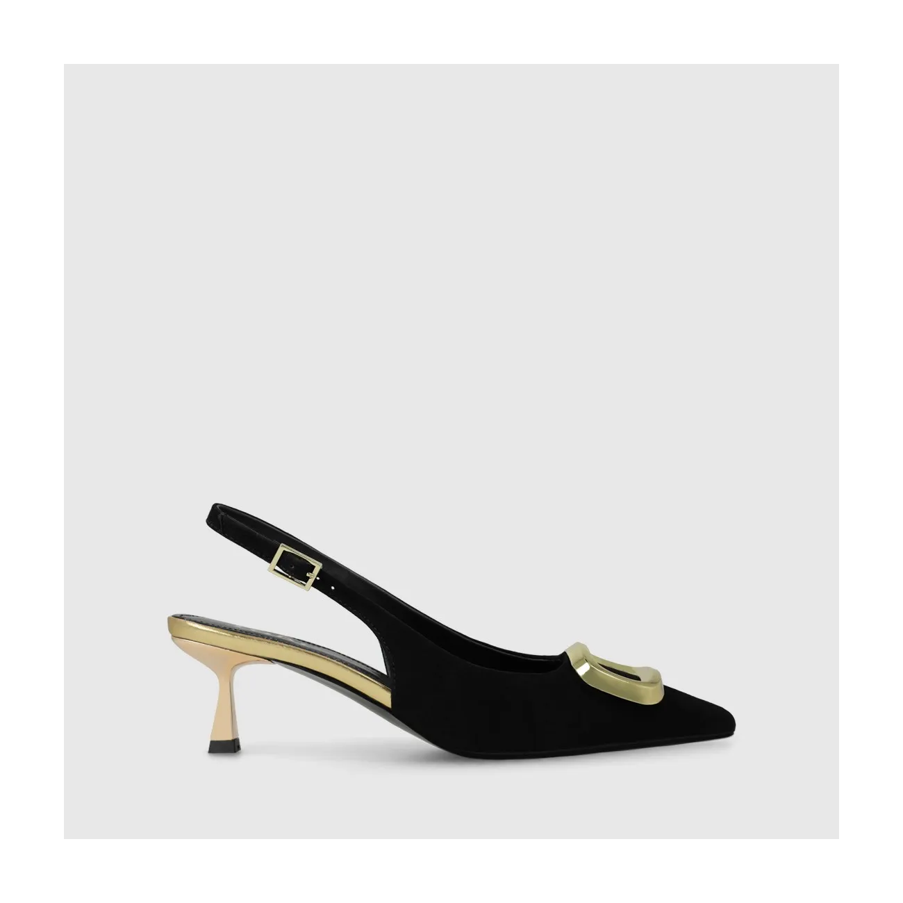 Escarpins à bride arrière pour femmes en daim noir et cuir métallisé. I LODI Chaussures femme en ligne.