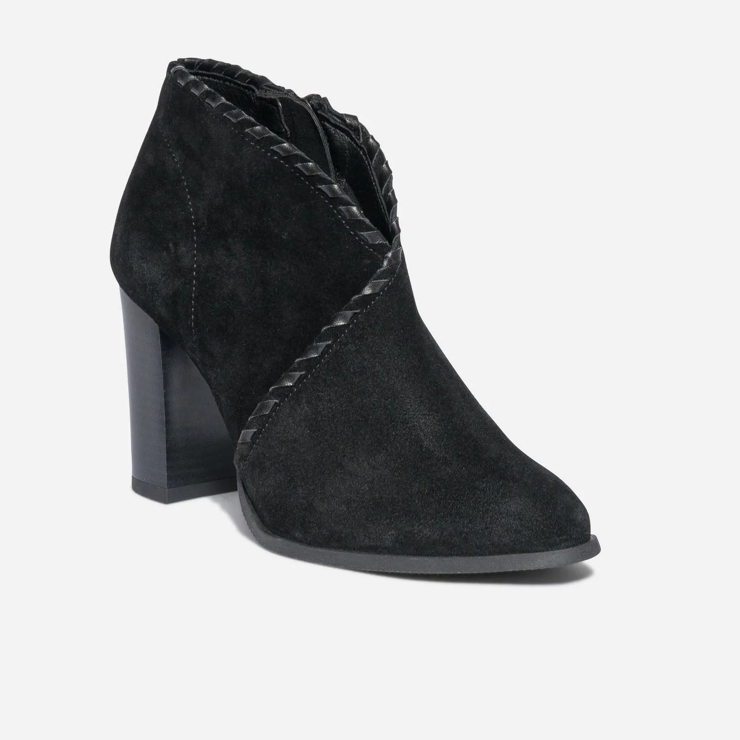 Low boots TEXTO noir éco-conçu en cuir velours avec tressage - Boots / bottines Femme | ERAM