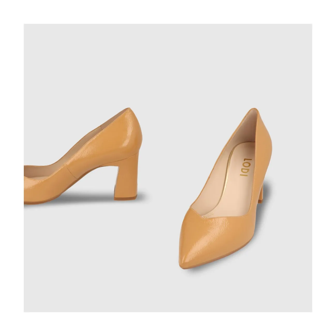 mules en cuir verni camel : LODI Chaussures pour femmes en ligne.