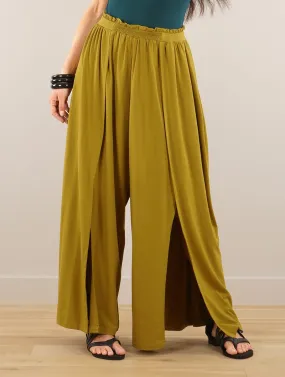 Pantalon large fendu Félise, Vert et or