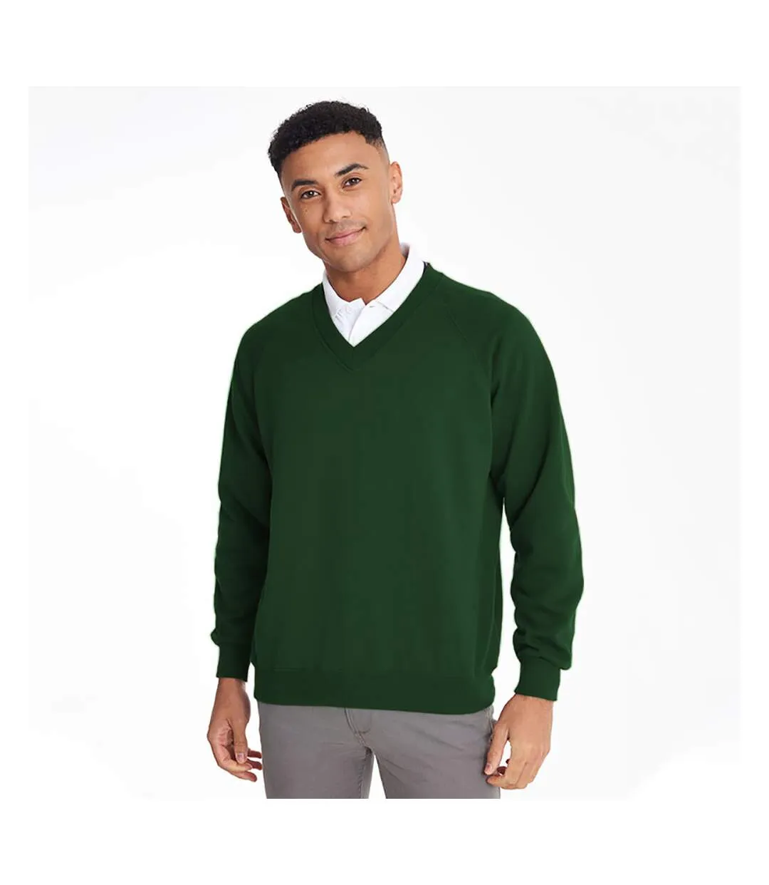 Sweatshirt avec col en v homme vert bouteille Maddins