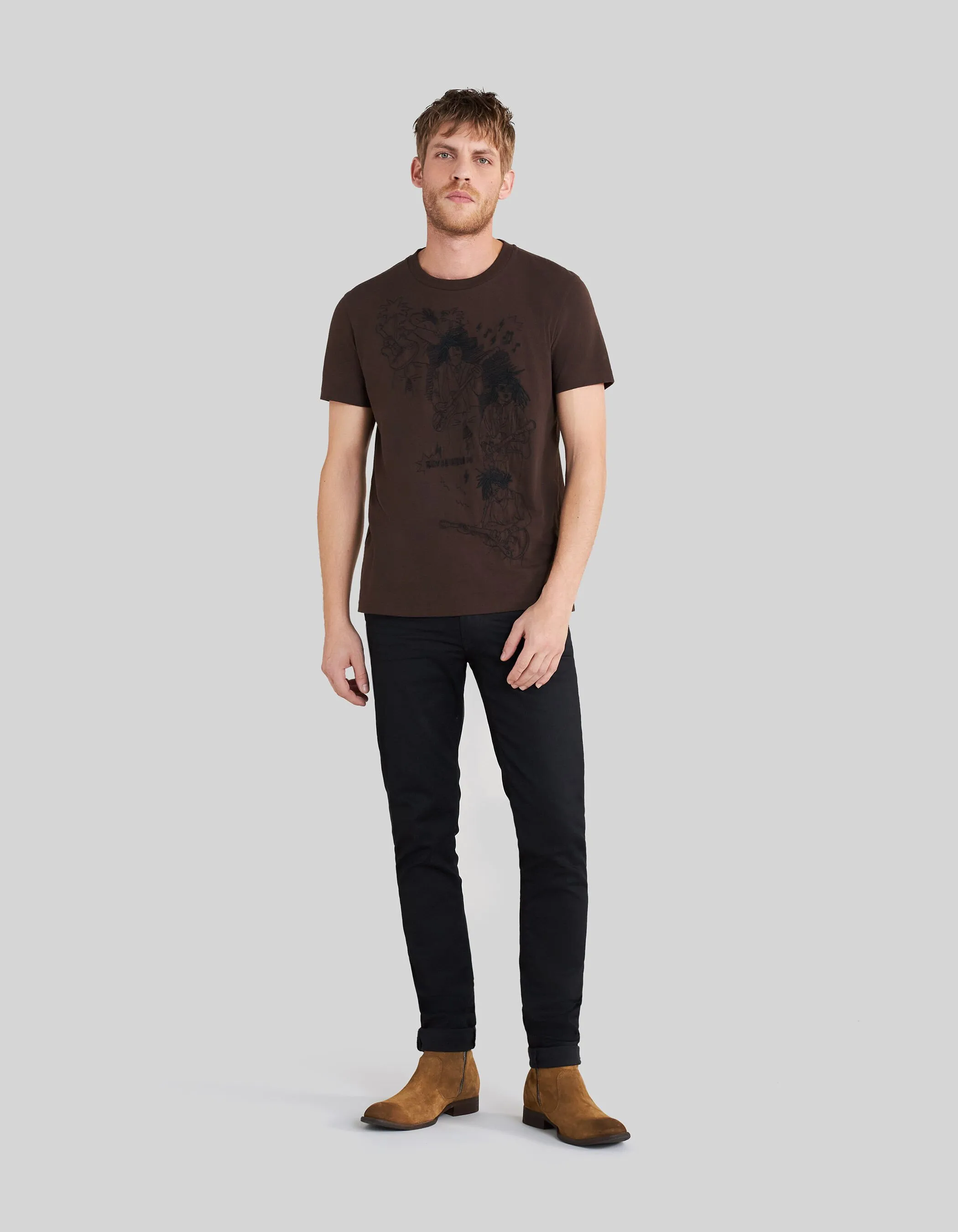 T-shirt chocolat broderies reggae men Homme