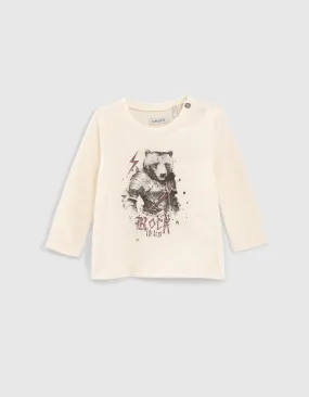 T-shirt écru coton bio ours-chevalier bébé garçon