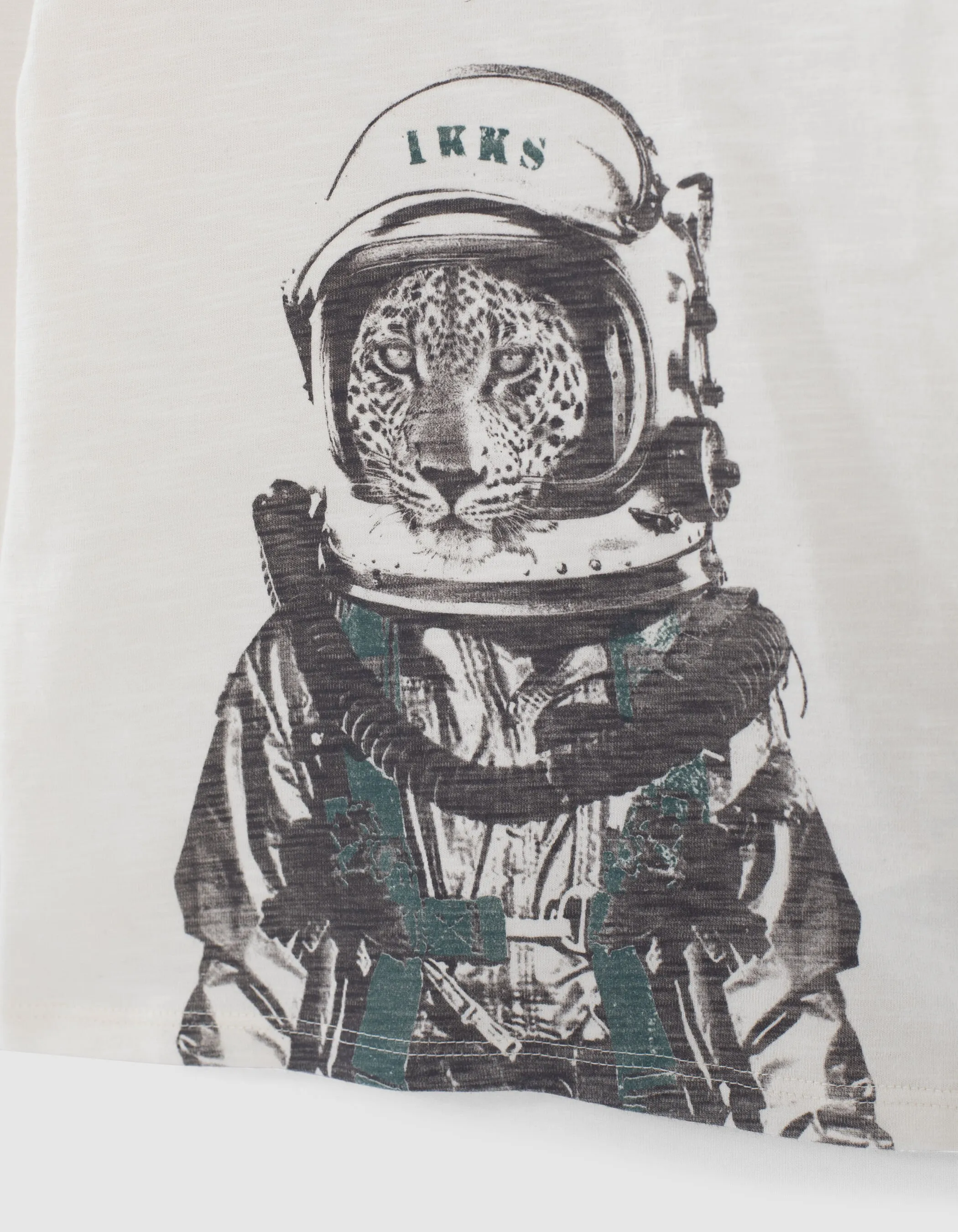 T-shirt écru coton bio visuel léopard-astronaute garçon 