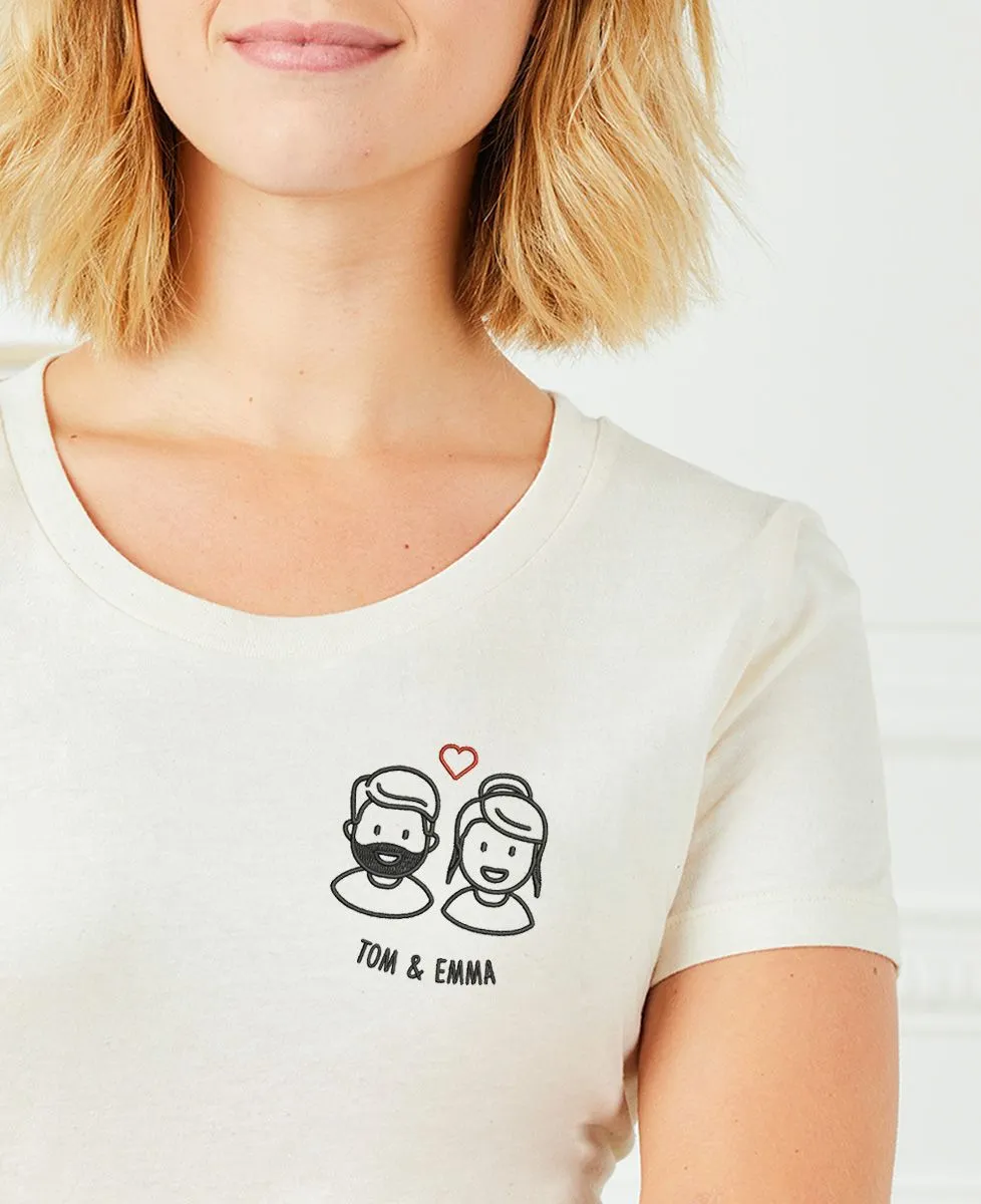 T-Shirt femme Couple figurine brodé personnalisé