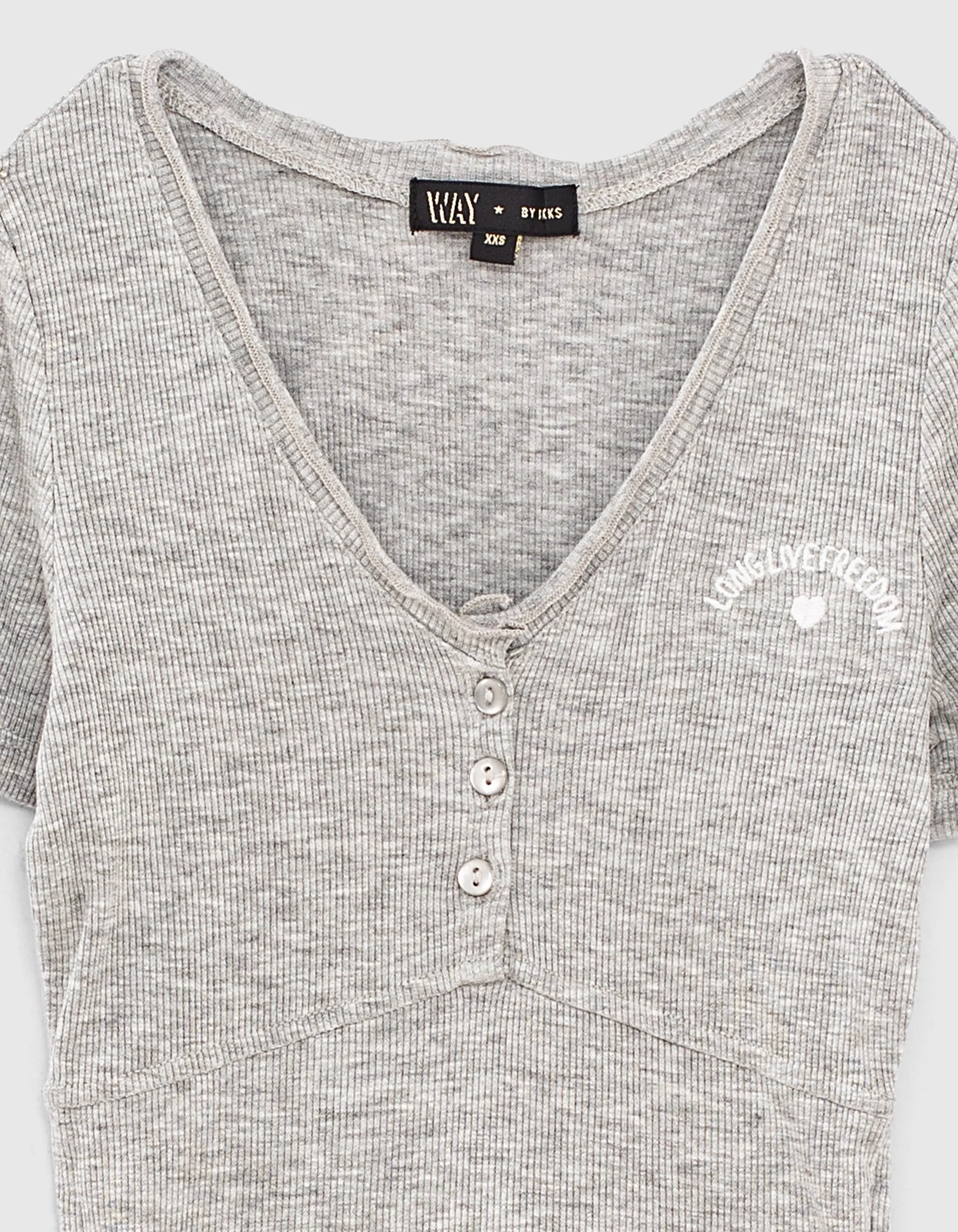 T-shirt gris côtelé cropped fille