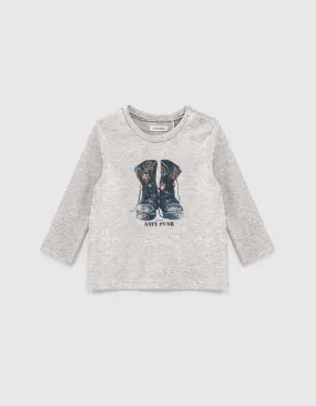 T-shirt gris coton bio visuel boots bébé garçon 