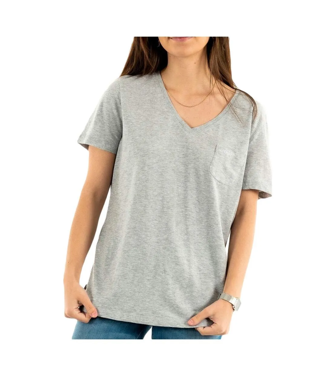 T-shirt Gris Femme Superdry Pocket V