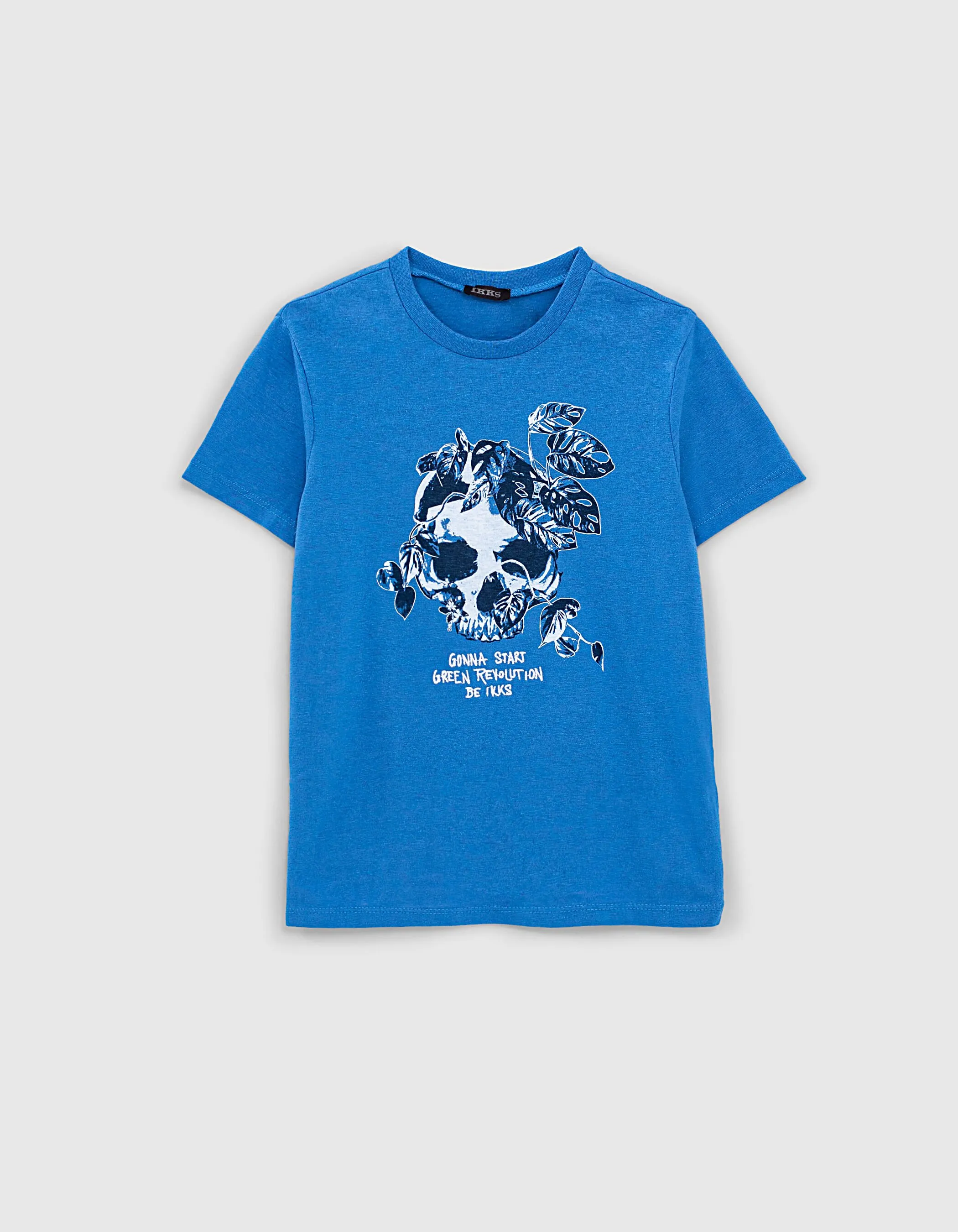 T-shirt medium blue bio à tête de mort végétale garçon 