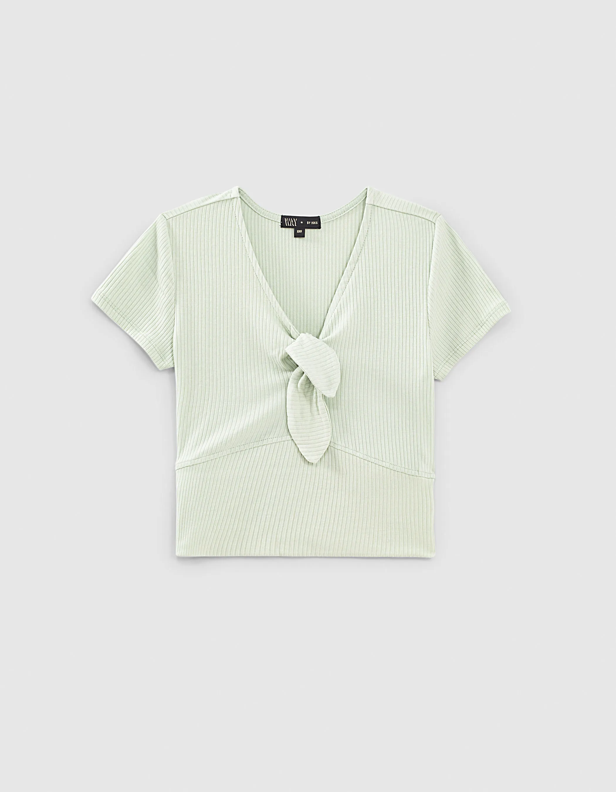 T-shirt mint cropped côtelé à nœud fille