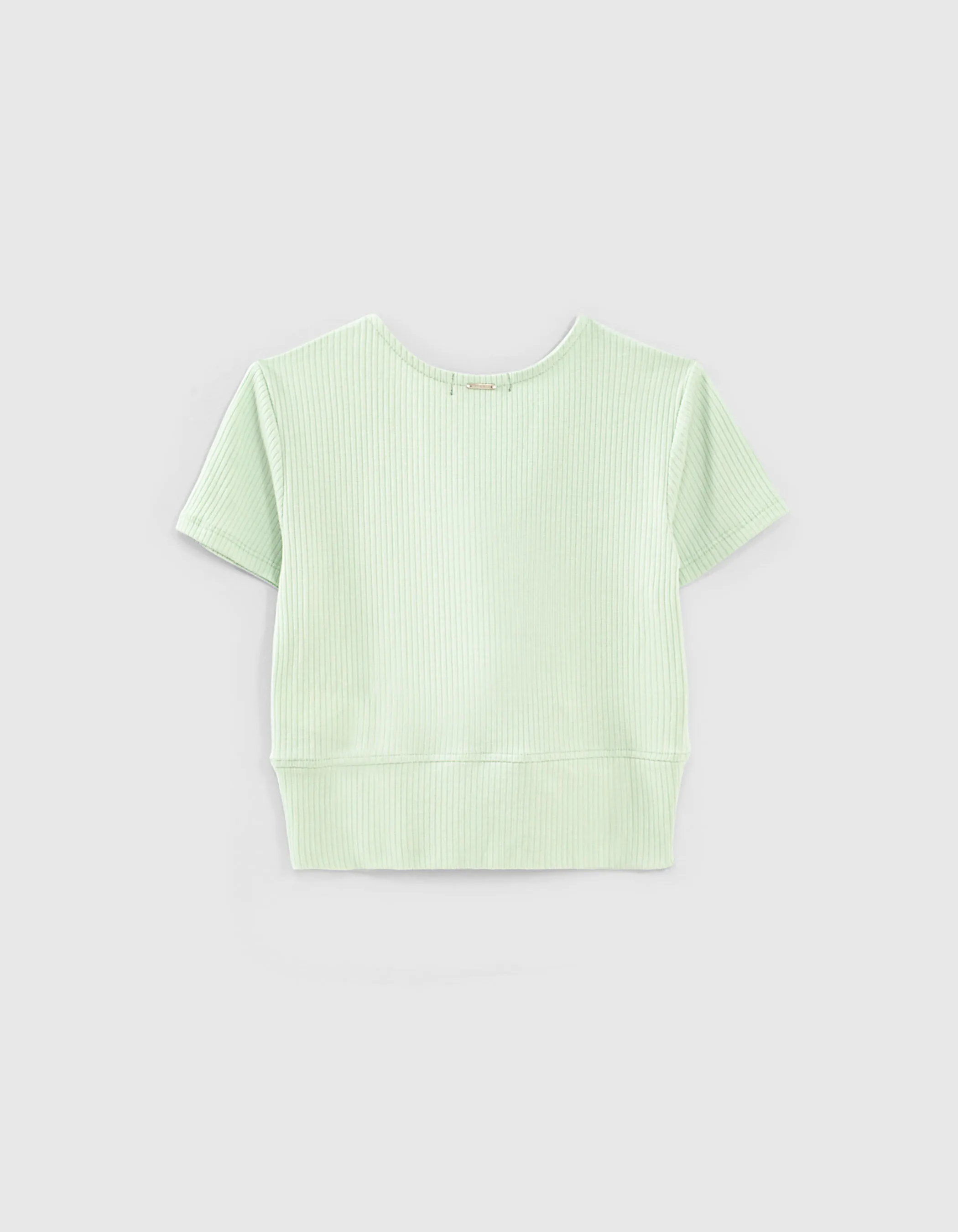 T-shirt mint cropped côtelé à nœud fille