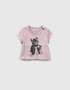 T-shirt parme bio avec lynx glitter bébé fille