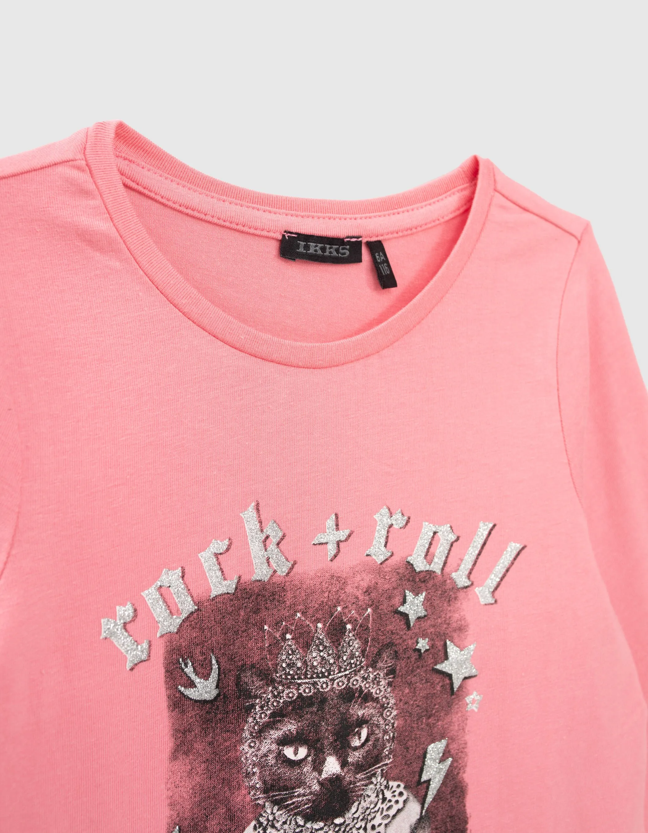 T-shirt rose vif visuel chat-princesse fille