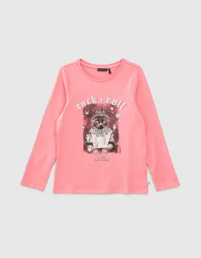 T-shirt rose vif visuel chat-princesse fille