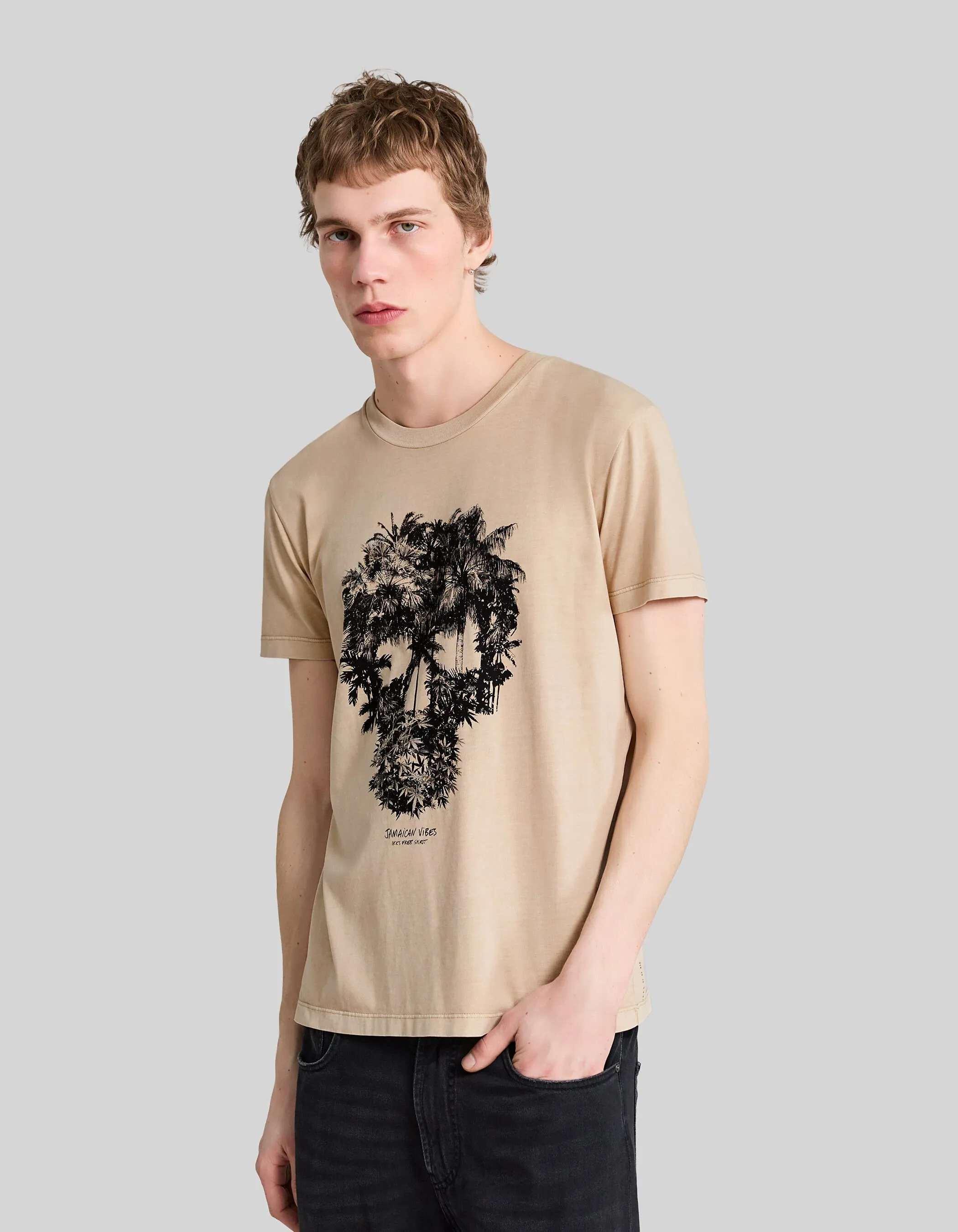 T-shirt sable visuel tête de mort-palmiers Homme