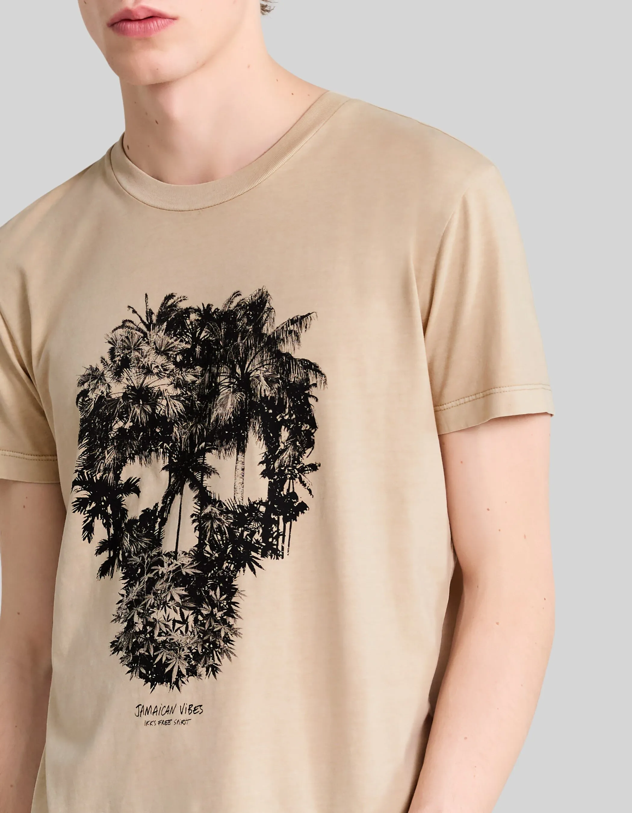 T-shirt sable visuel tête de mort-palmiers Homme