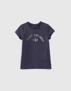 Tee-shirt navy bio avec chouchou à fleurs fille