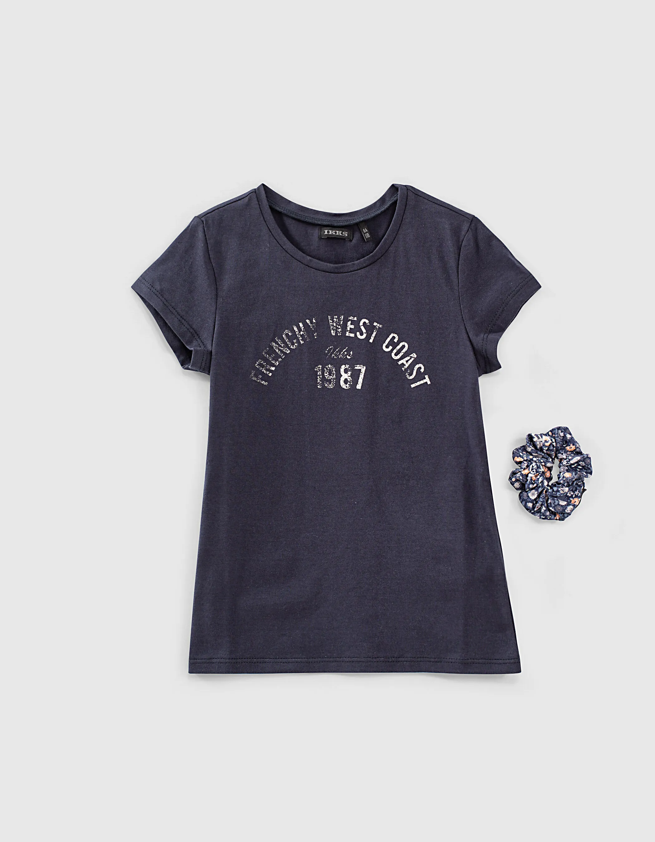 Tee-shirt navy bio avec chouchou à fleurs fille