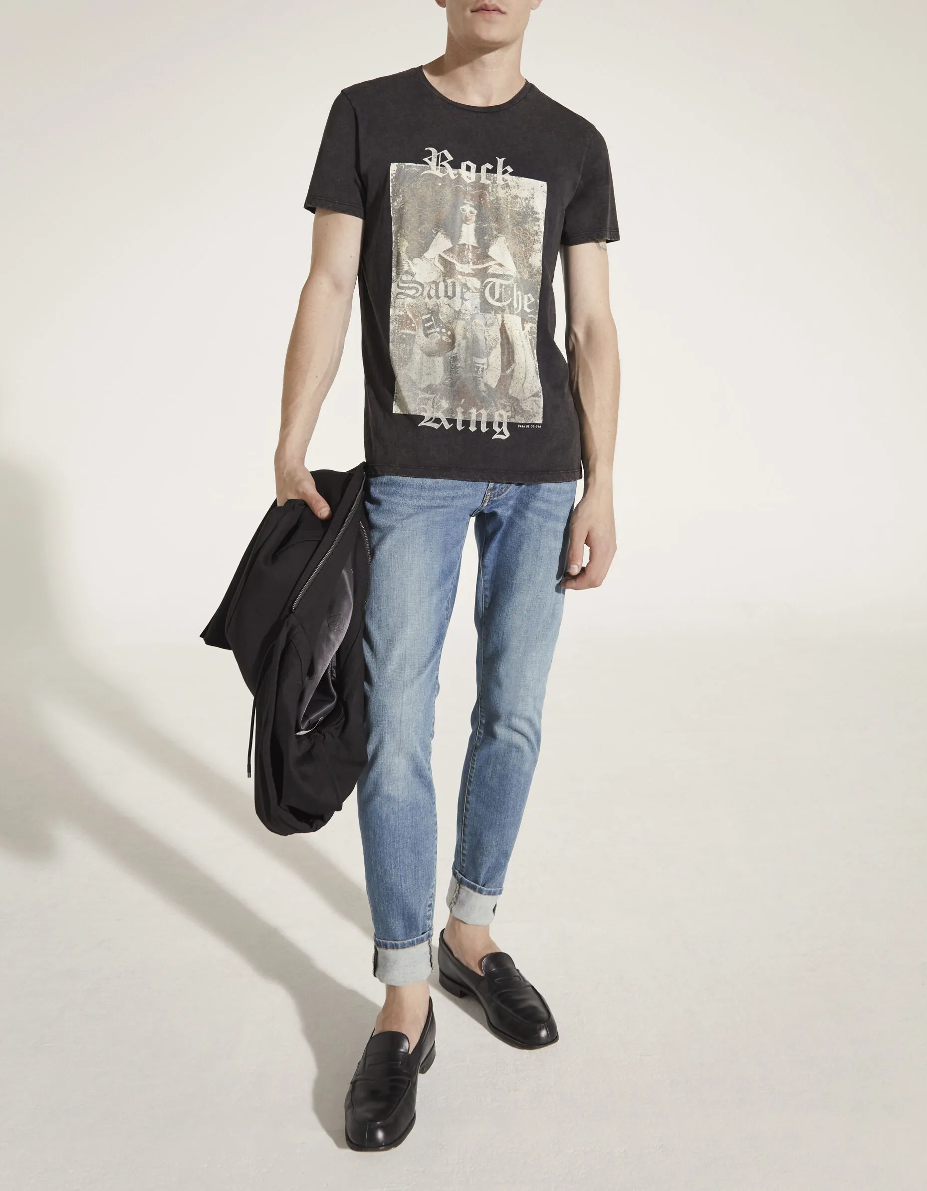 Tee-shirt noir visuel roi-rockeur Homme