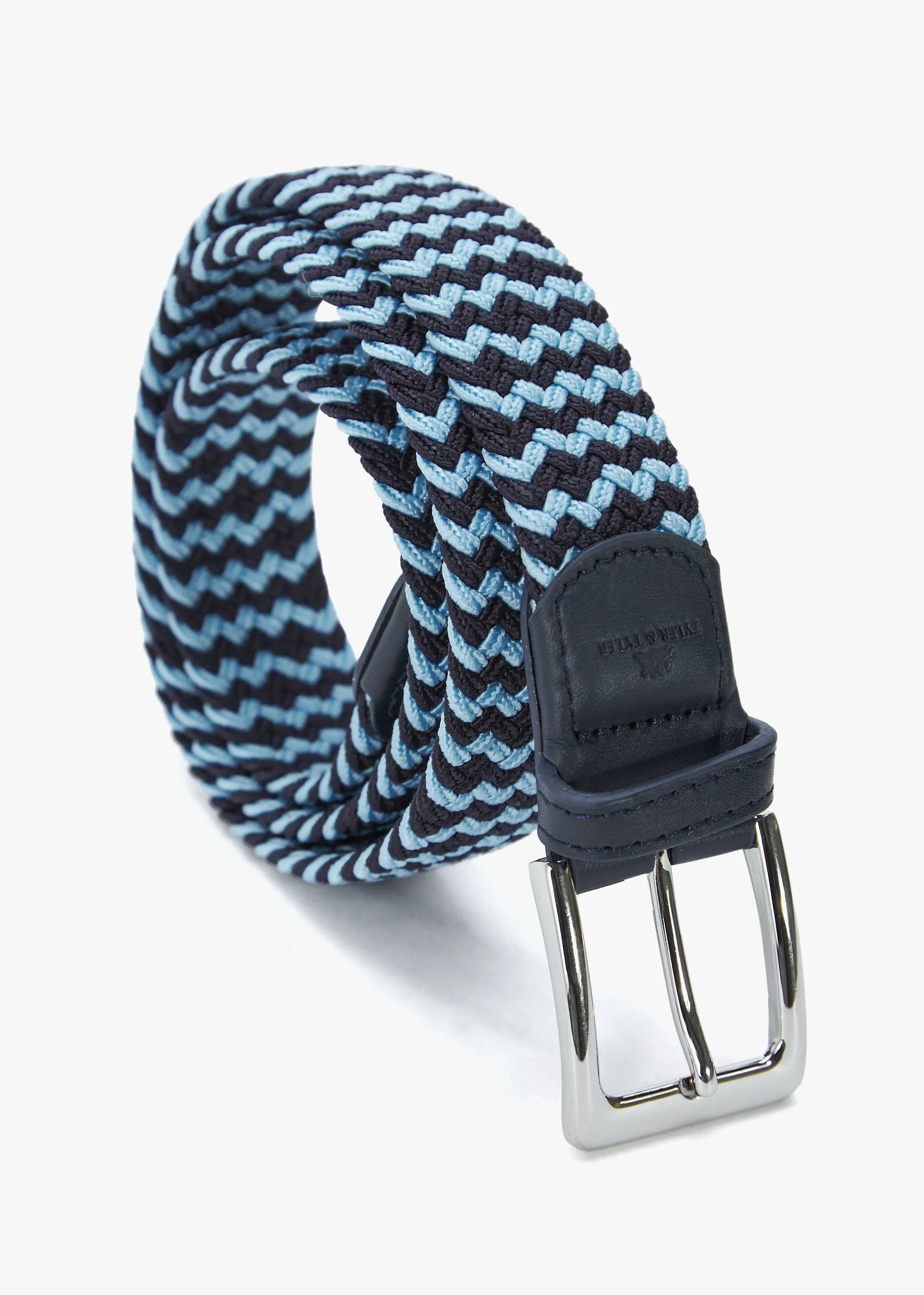 Tyler  &  Tyler Mens Woven Belt In Navy & Light Blue - Trouva